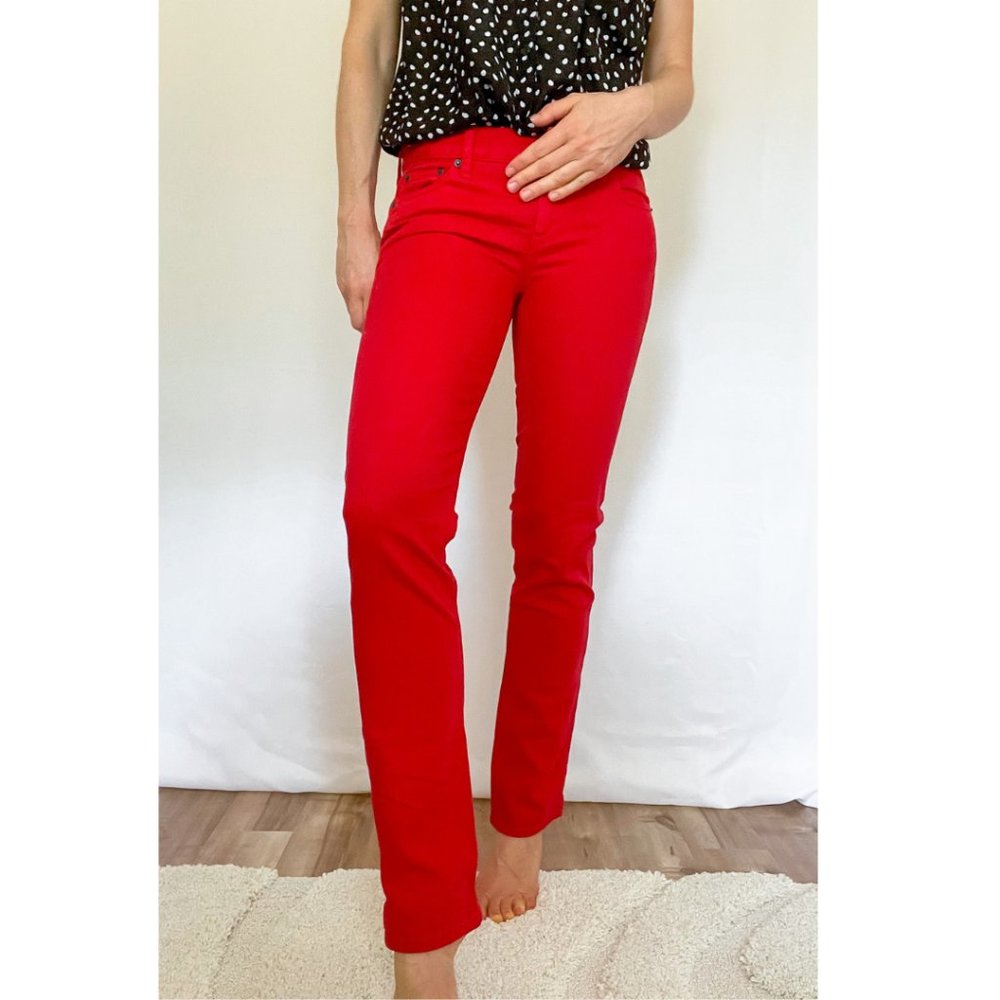 J.Crew Red Denim Matchstick Straight Jeans Sz 25